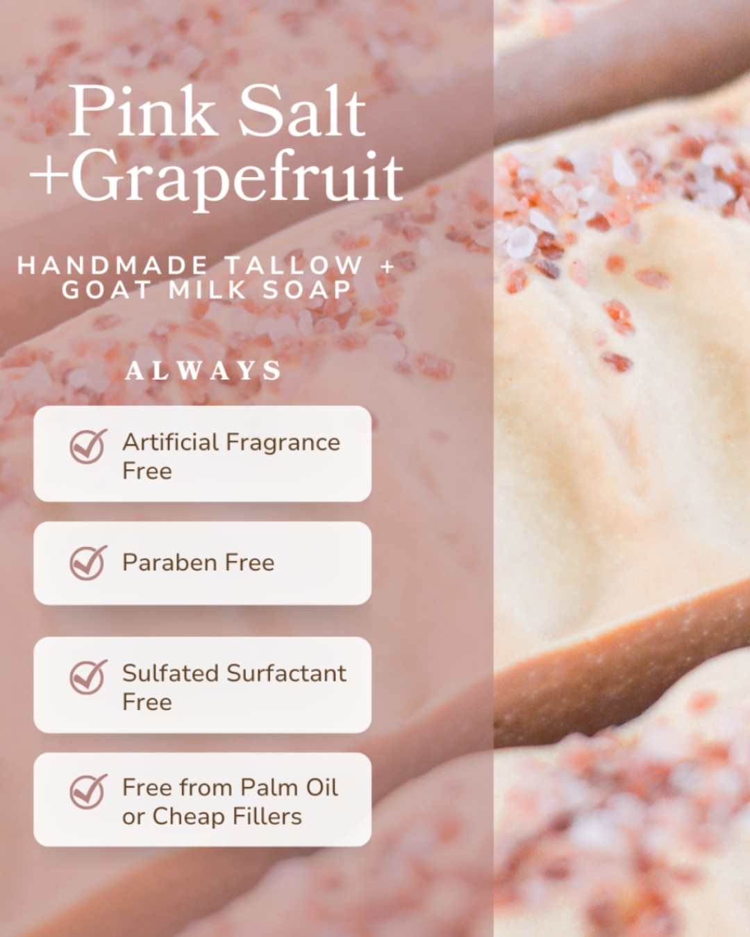 Pink Salt + Grapefruit Cleansing Bar Handmade Tallow and Goat Milk Soap Bar